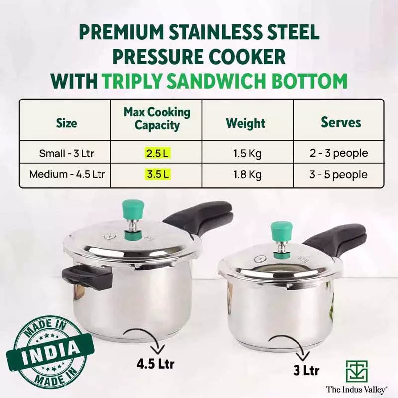 3L+ 4.5L QuicKooker Stainless Steel Pressure Cooker Combo+ Free ₹600 Wood Chopping Board, Premium Quality, Tri-ply (3 Layer) Heavy Bottom, 3Yr Warranty, ISI Certified, Induction & Gas - Image 2