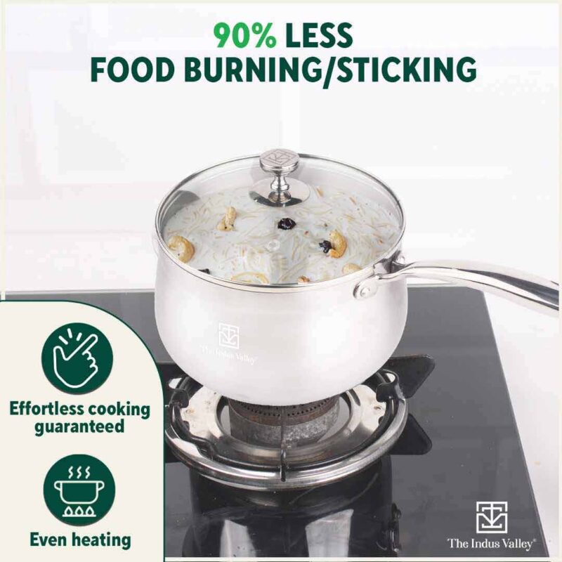 TurboCuk Tri-ply Stainless Steel Saucepan/ Milk/ Tea Pan+ Glass Lid, Premium Quality, 3 Layer Thick Body, 100% Toxin-free, Non-stick,  Induction & Gas, 1.5/3.5L - Image 8