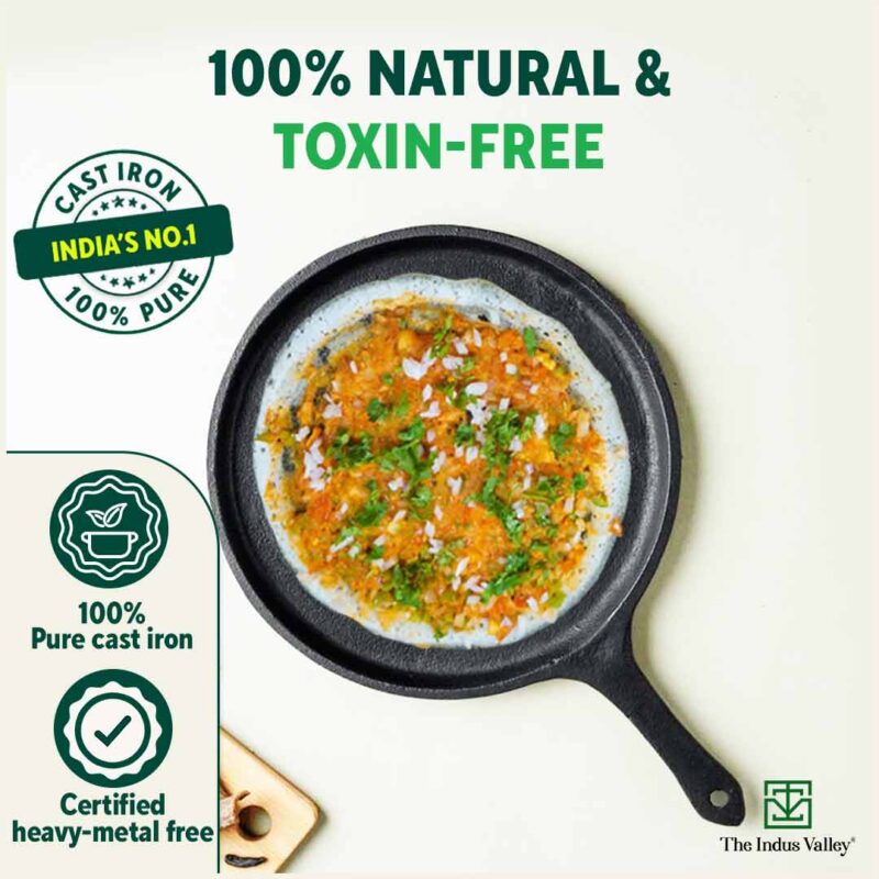 CASTrong Cast Iron Tawa with Handle, Pre-seasoned, 100% Pure, Toxin-free, Induction, 25.7cm, 2kg - Image 4