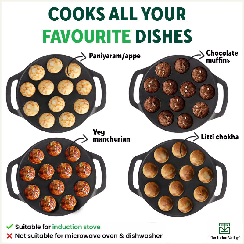 12 Pit/Cup CASTrong Cast Iron Kuzhi Paniyaram/Paddu Pan/Appe Maker, Pre-seasoned, 100% Pure, Toxin-free, Free Spatula, 21 cm, 2.2 kg - Image 10