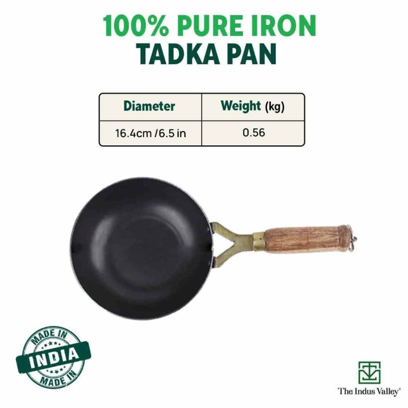 100% Pure Sheet Iron Tadka Pan with Wooden/Silicone Handle, Seasoned, Toxin-free, 0.8/0.43ml - Image 2