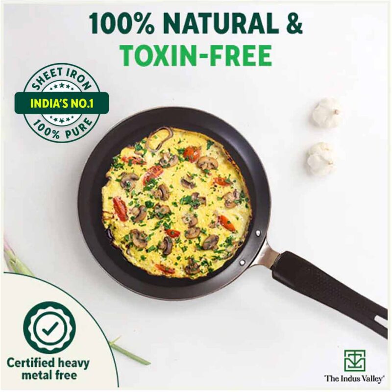 100% Pure Sheet Iron Omelette Tawa with Bakelite Handle, Seasoned, Toxin-free, Induction, 19cm, 0.56kg - Image 5