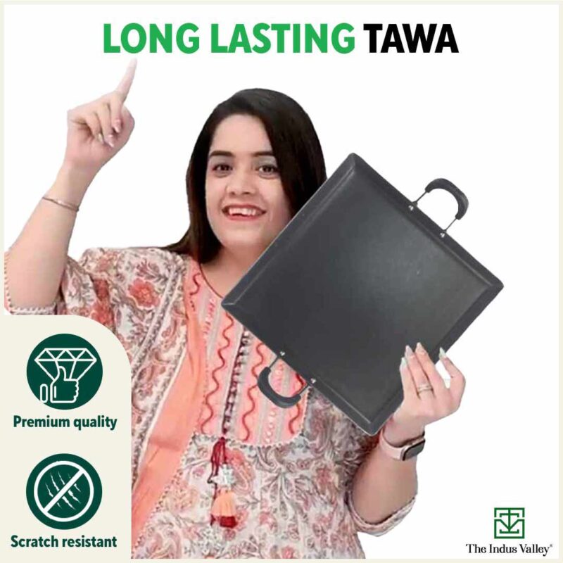 100% Pure Sheet Iron Tawa, Square, Cool Bakelite Handle, Seasoned, Toxin-free, Induction, 29.5cm, 1.88kg - Image 9