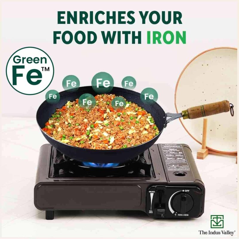 100% Pure Iron Wok with Wooden Handle, Toxin-free Sheet Iron, Pre-seasoned, 2.2/4.2L, 1/1.5kg - Image 6