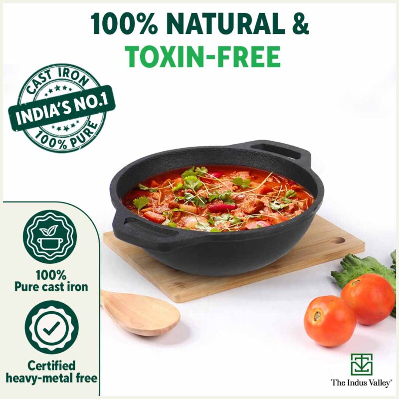 CASTrong Cast Iron Cookware Set: Tawa+ Kadai (Wok model), Kitchen Set for Home, Pre-seasoned, 100% Pure, Toxin-free, Free ₹400 Tadka Pan - Image 4