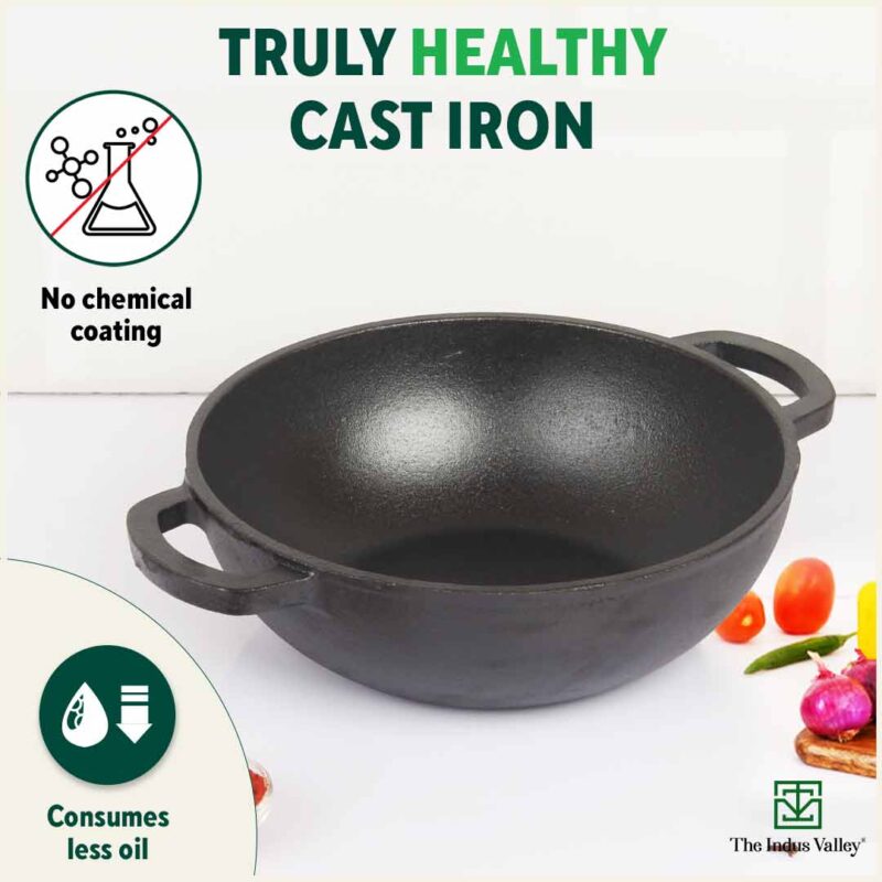 CASTrong Cast Iron Cookware Set: Tawa+ Kadai, Kitchen Set for Home, Pre-seasoned, 100% Pure, Toxin-free, Induction, Free ₹400 Tadka Pan - Image 3