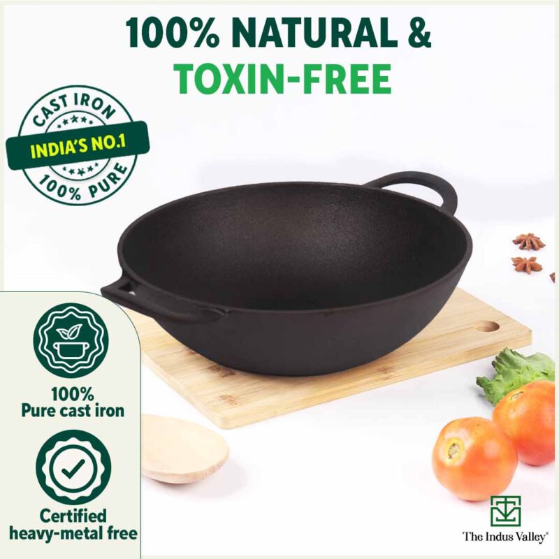CASTrong Cast Iron Kadai, Pre-seasoned, Nonstick, 100% Pure, Toxin-free, 27cm, 2.5L, 2.5kg - Image 6