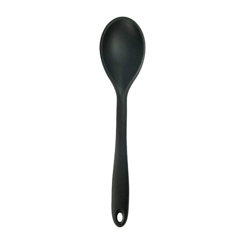 Waterstone Premium Food Grade Silicone Spoon, Black, Stainless Steel Core, Non-stick, Flexible, Heat Resistant, Stylish Design for Stirring, Folding, Mixing