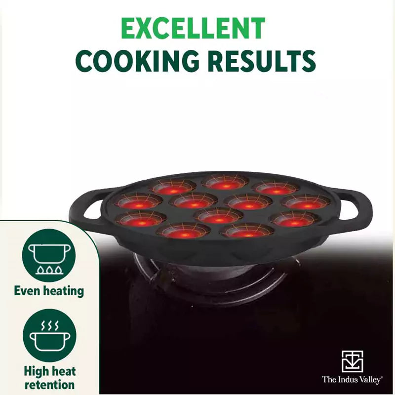 12 Pit/Cup CASTrong Cast Iron Kuzhi Paniyaram/Paddu Pan/Appe Maker, Pre-seasoned, 100% Pure, Toxin-free, Free Spatula, 21 cm, 2.2 kg - Image 7
