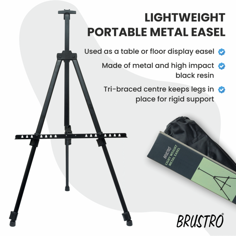 BRUSTRO Artists Lightweight Metal Easel | Holds Canvas from 6" to 32" | Portable, Multifunctional, Foldable, Ideal for Painting Display, field & tabletop with Weatherproof Carry Bag - Image 3