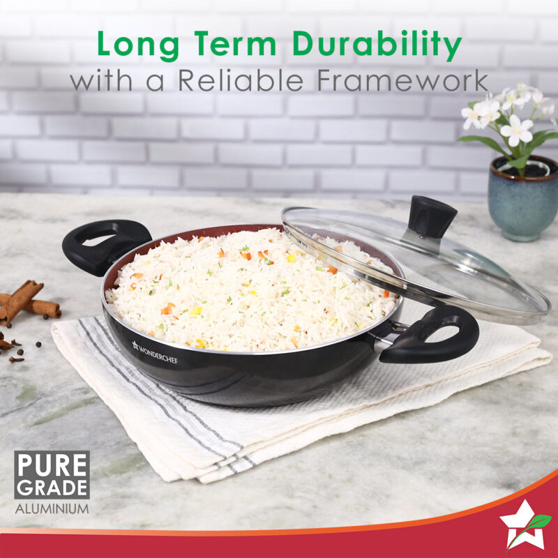 Galaxy 3pcs Cookware Set | Kadhai with Lid and Dosa Tawa | Induction Friendly | Cool Touch Bakelite Handles | Pure Grade Aluminium| PFOA Free| 2 Years Warranty | Red & Black - Image 4