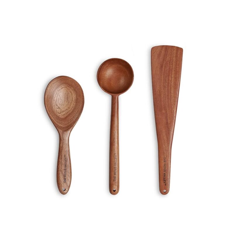 100% Natural Neem Wood Cooking & Serving Spoons/Spatula/Ladles, Set of 3, Toxin-free, Anti-microbial - Image 4