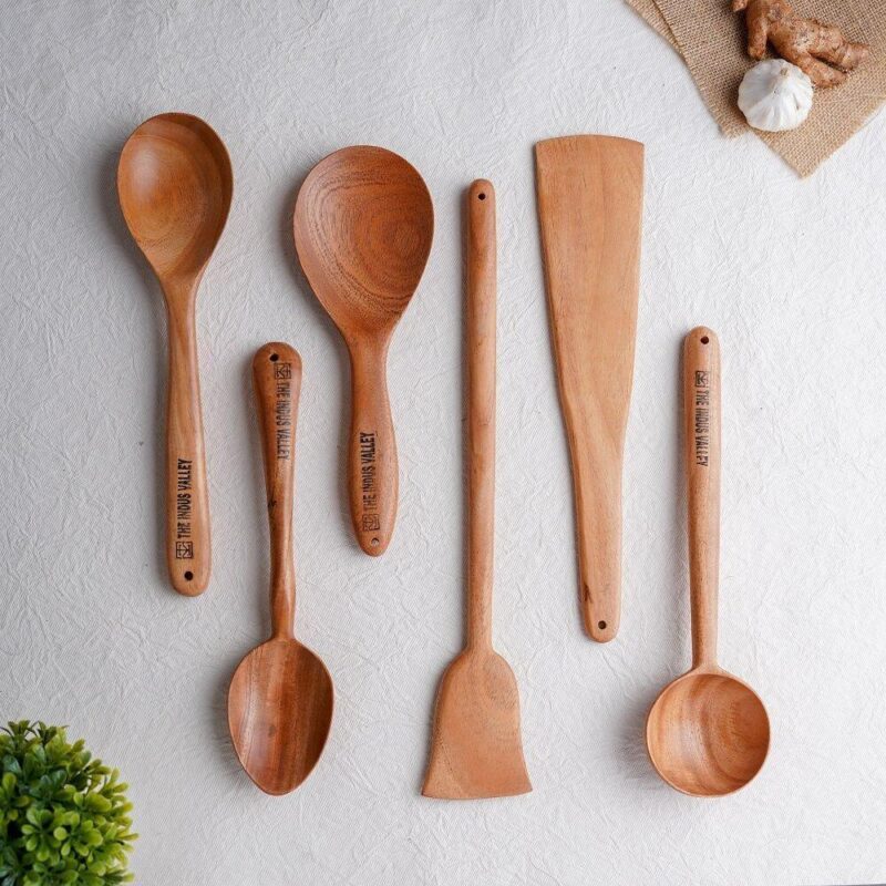 100% Natural Neem Wood Cooking & Serving Spoons/Spatula/Ladles, Set of 6, Toxin-free, Anti-microbial - Image 7