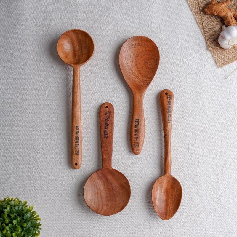 100% Natural Neem Wood Cooking & Serving Spoons/Spatula/Ladles, Set of 4, Toxin-free, Anti-microbial - Image 6
