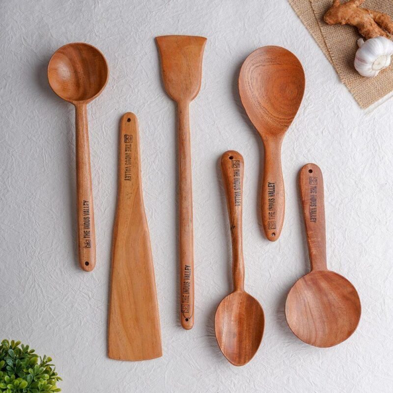 100% Natural Neem Wood Cooking & Serving Spoons/Spatula/Ladles, Set of 6, Toxin-free, Anti-microbial - Image 7