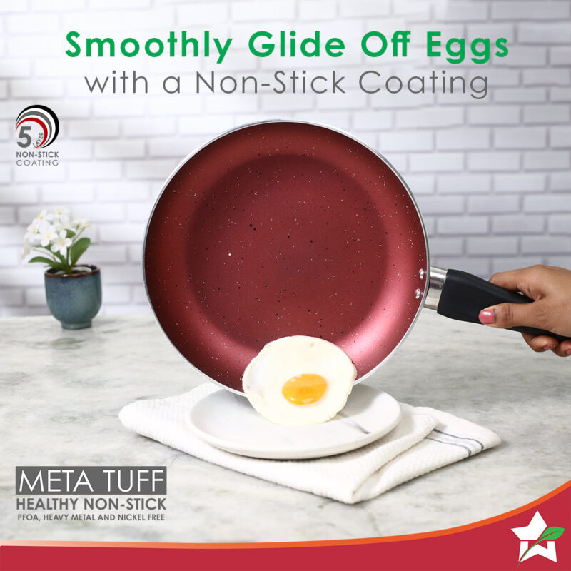 Galaxy Cookware 4 Piece Set | Kadhai with Lid, Fry Pan, Dosa Tawa | Induction Friendly | Cool Touch Bakelite Handles | Pure Grade Aluminium| PFOA Free| 2 Years Warranty | Brick Red - Image 5