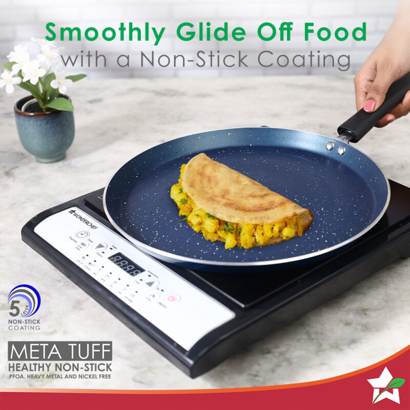 Galaxy 3pcs Cookware Set | Kadhai with Lid and Dosa Tawa | Induction Friendly | Cool Touch Bakelite Handles | Pure Grade Aluminium| PFOA Free| 2 Years Warranty | Midnight Blue - Image 5