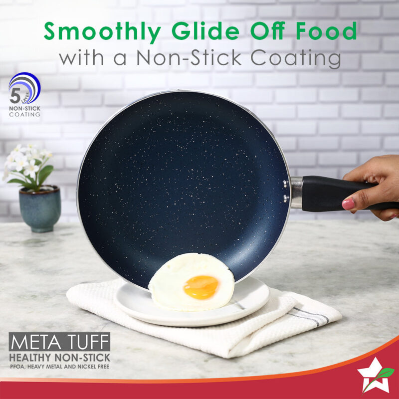 Galaxy Cookware 4 Piece Set | 24 cm Kadhai with Lid, 24 cm Fry Pan, 28 cm Dosa Tawa | Induction Friendly | Cool Touch Bakelite Handles | Pure Grade Aluminium| PFOA Free| 2 Years Warranty | Midnight Blue - Image 6