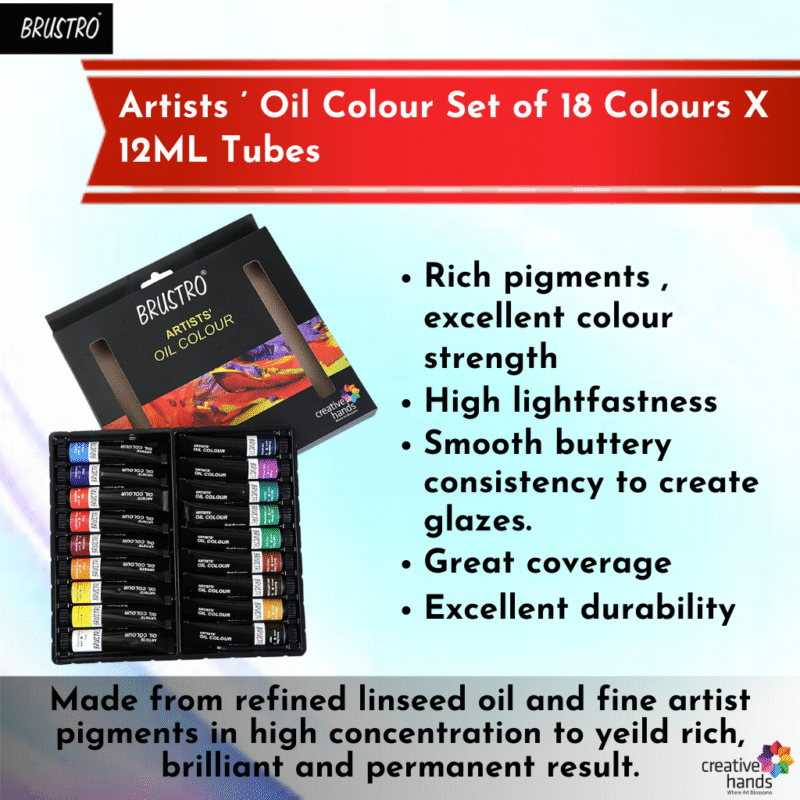 BRUSTRO Artists’ Oil Colour Set of 18 Colours X 12ML Tubes