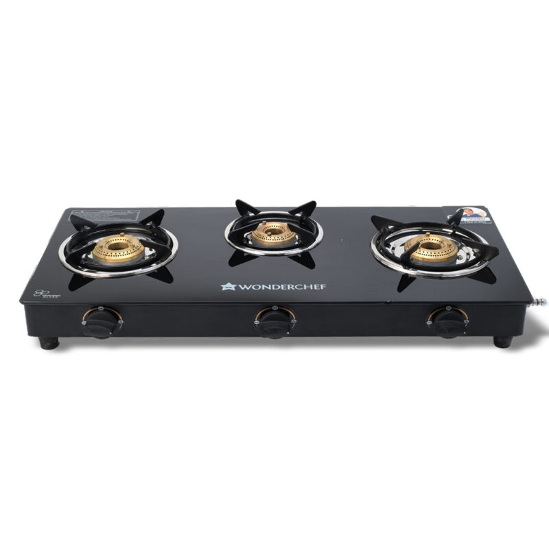 Ultima 3 Burner Manual Glass Cooktop | 6mm Toughened Glass Cooktop | Stainless Steel Drip tray | Anti-Skid Legs | Large Pan support | Manual Ignition | 360 degree Revolving Nozzle | Black steel frame | 2 Year Warranty | Black - Image 7