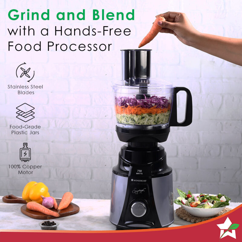 Galaxy Food Processor 750W Mixer Grinder, 100% Copper Motor, 4 Jars, Black & Grey, 5 Year on Motor and 2 Years Overall Warranty - Image 2