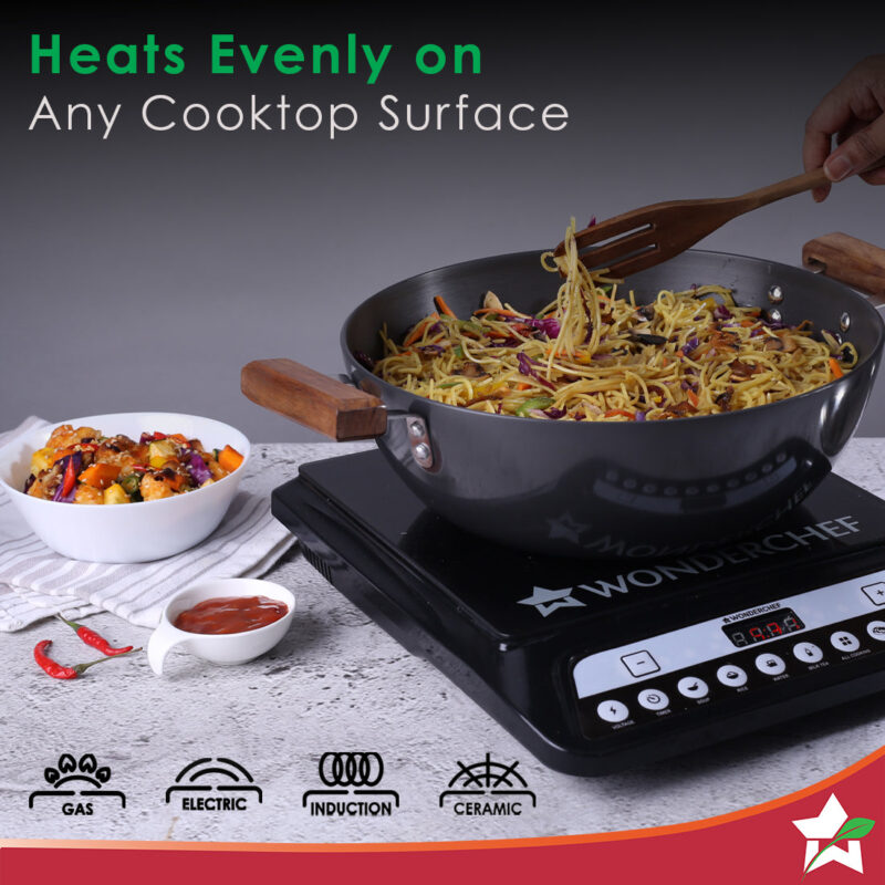 Ebony Hard Anodized 28 cm Wok with Lid | 4.5 Litre | Ideal for Biryani, Pulao|  Black / Brown - Image 2