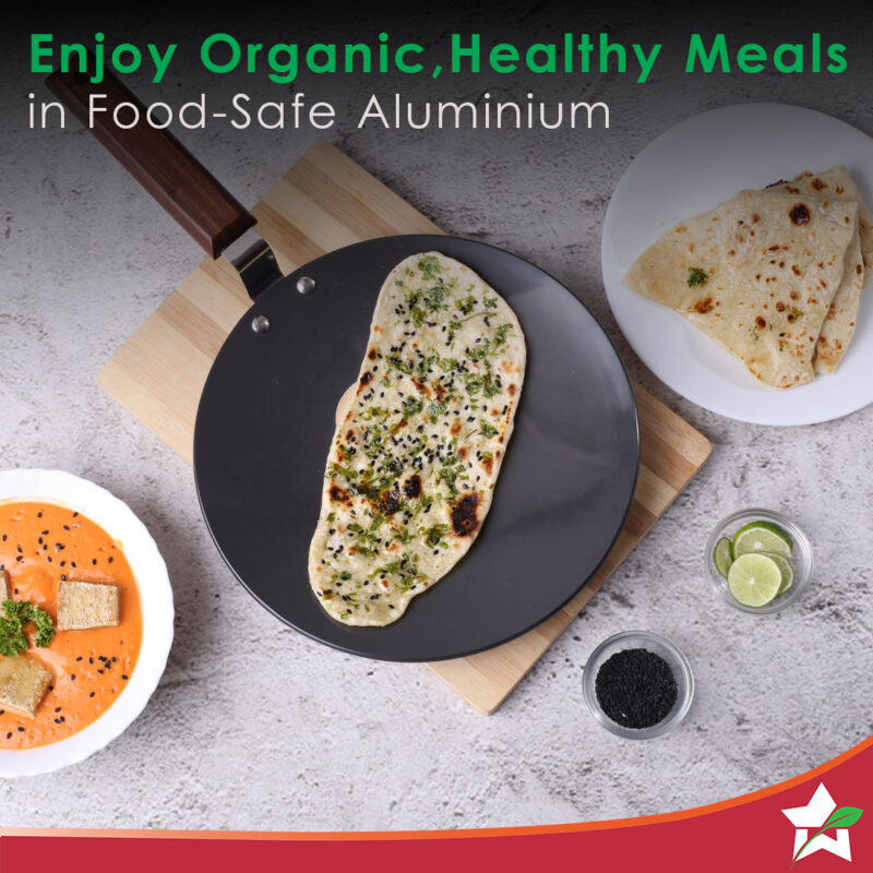 Ebony 25 cm Roti Tawa | Induction Bottom | Wooden Handle | Hard Anodized Aluminium | Non Stick Tawa| 4.06 mm | 5 Years Warranty | Black - Image 3