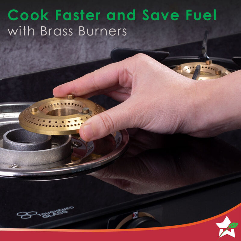 Ultima 3 Burner Manual Glass Cooktop | 6mm Toughened Glass Cooktop | Stainless Steel Drip tray | Anti-Skid Legs | Large Pan support | Manual Ignition | 360 degree Revolving Nozzle | Black steel frame | 2 Year Warranty | Black - Image 3