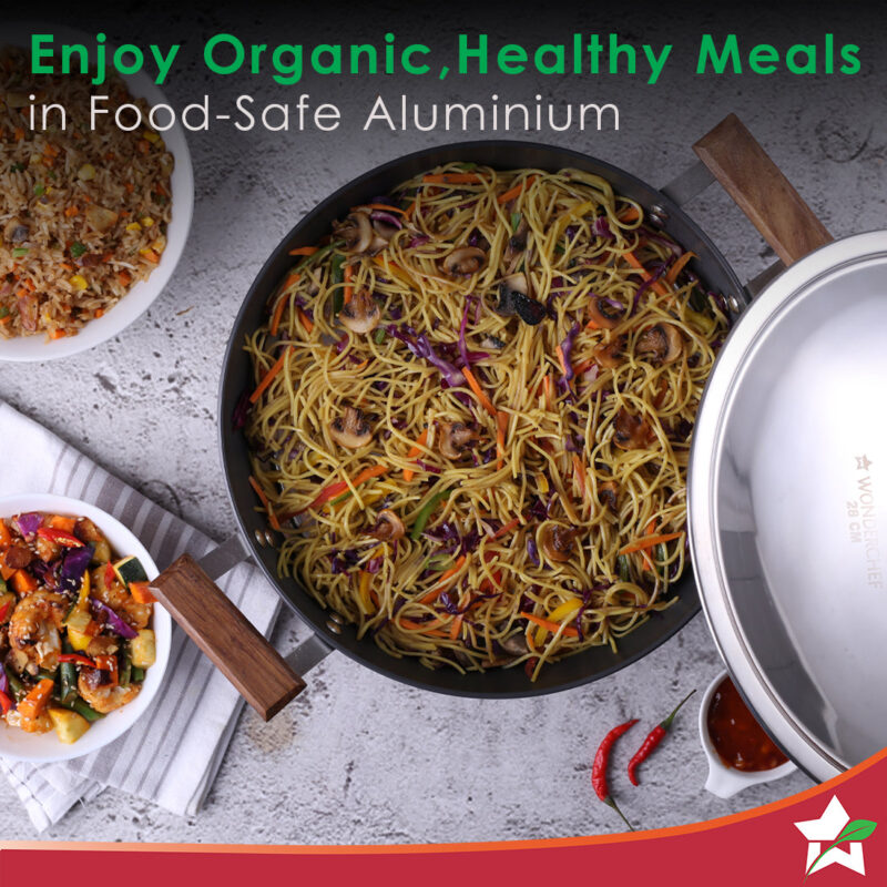 Ebony Hard Anodized 28 cm Wok with Lid | 4.5 Litre | Ideal for Biryani, Pulao|  Black / Brown - Image 3