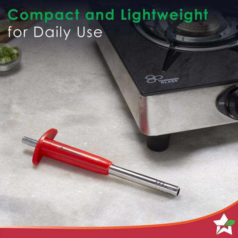 Stainless Steel Gas Igniter, Long Lasting, Rust Proof, Unbreakable, Soft & Long Grip, Red Colour - Image 3