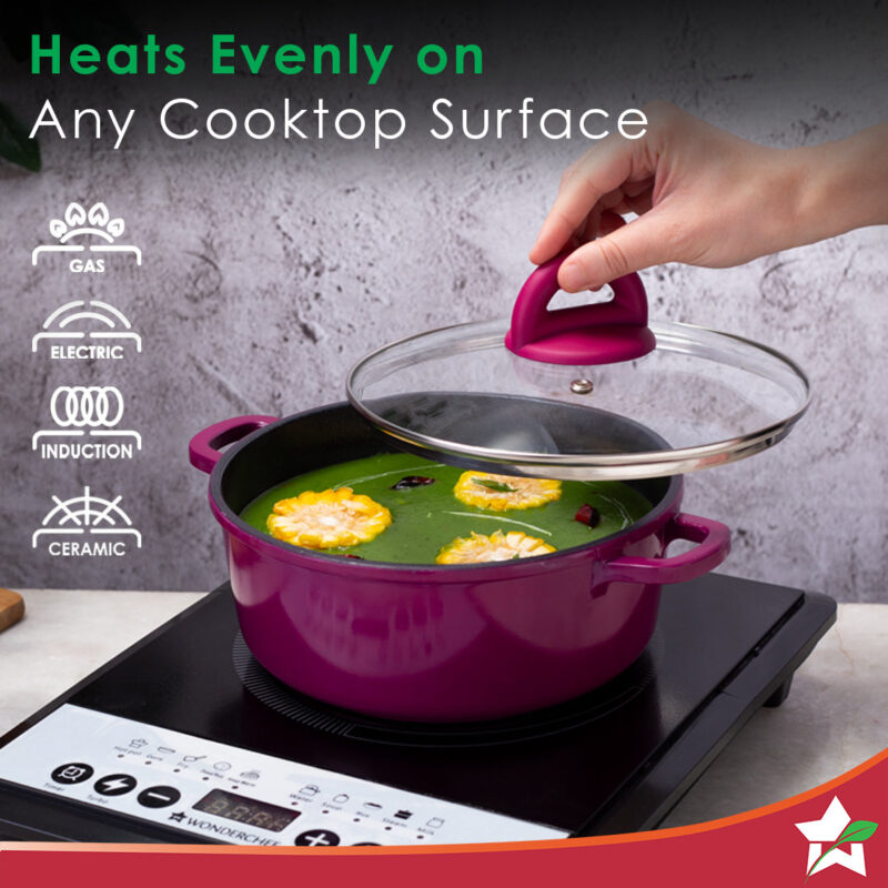 Ceramide Non-stick Casserole Set, 6Pc (1.2L, 2.3L, 3.9L), Induction Bottom, Soft Touch Handle, Pure Grade Aluminium, PFOA/Heavy Metals Free, 2.2mm, Pink, 2 Years Warranty - Image 4