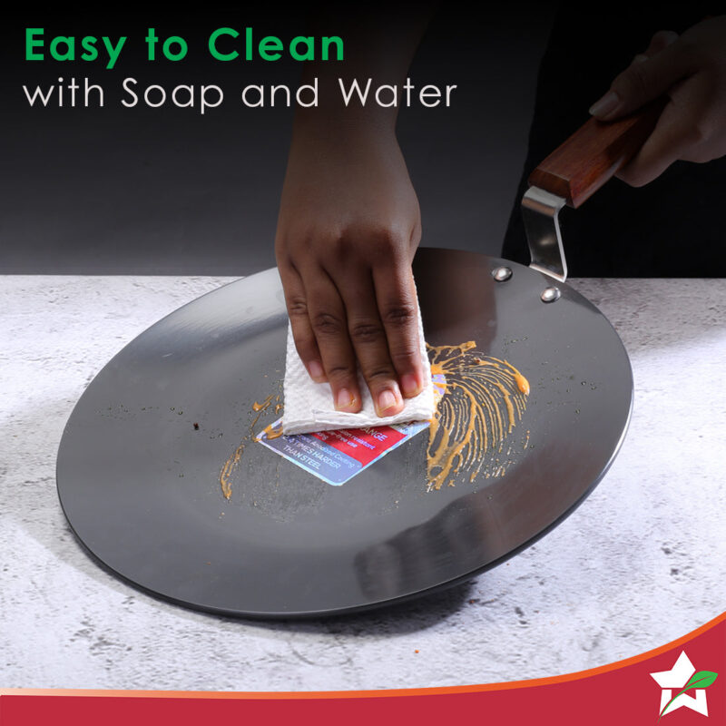 Ebony 28 cm Roti Tawa | Induction Bottom | Wooden Handle| Hard Anodized Aluminium | Non Stick Tawa | 4.06 mm| 5 Years Warranty | Black - Image 5