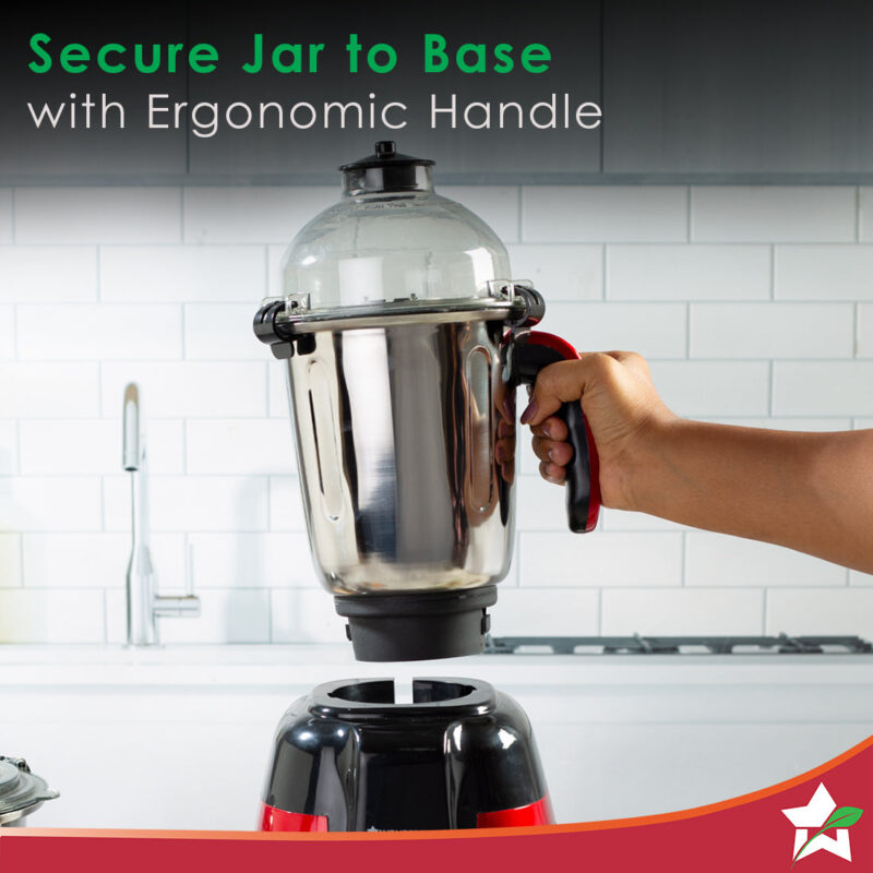 Platinum Mixer Grinder 750W with 4 Stainless Steel Jars And Anti-Rust Stainless Steel Blades, Ergonomic Handles, 5 Years Warranty On Motor,  Black & Crimson - Image 5