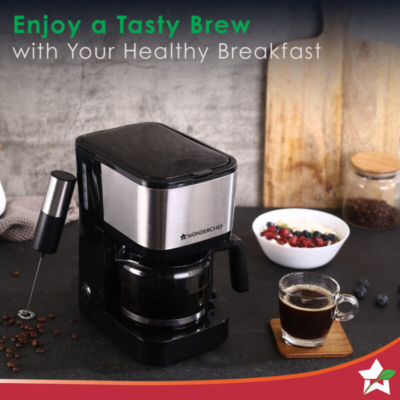 Regalia Pronto Coffee Maker 600W | Coffee Brewer Machine for Home & Office | 750ml Borosilicate Glass Carafe | 3-in-1 Filter Coffee, Espresso, Cappuccino | Auto Shut Off | 6 Cups Coffee | Perfect Gifting Option | Black & Silver| 2 Year Warranty - Image 5