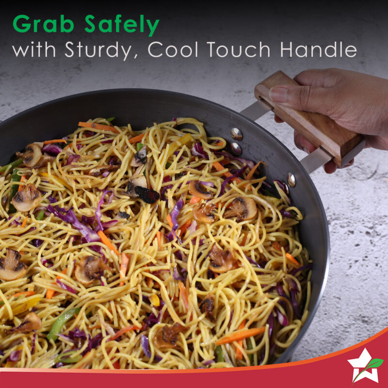 Ebony Hard Anodized 28 cm Wok with Lid | 4.5 Litre | Ideal for Biryani, Pulao|  Black / Brown - Image 5