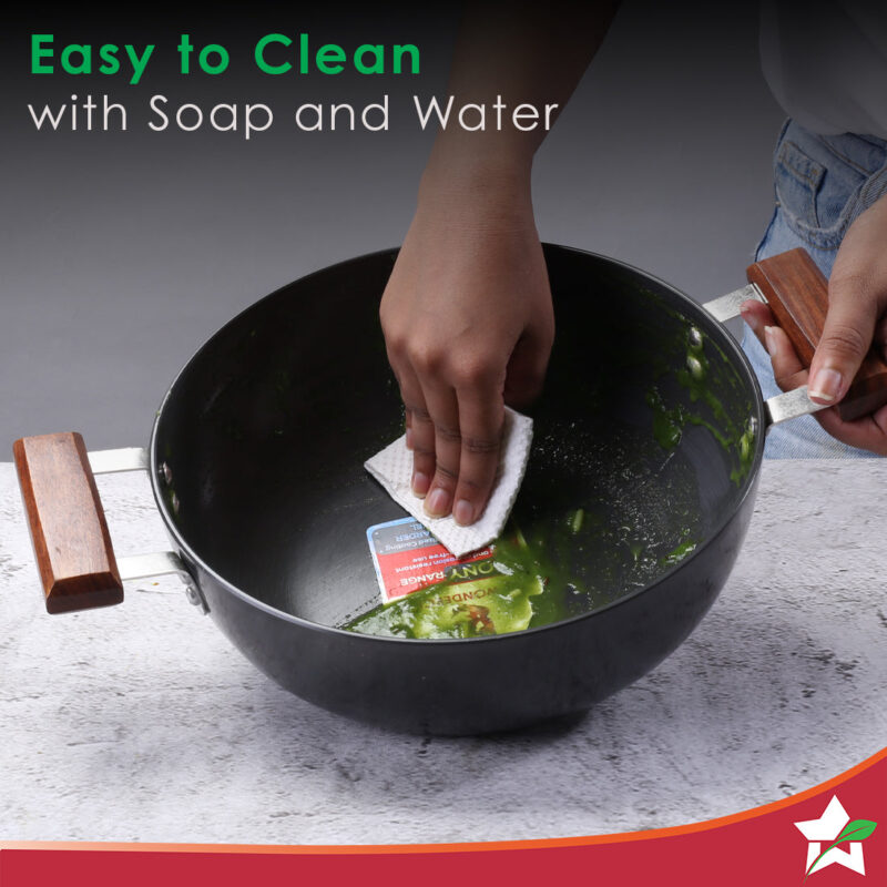 Ebony Hard Anodized 28 cm Wok with Lid | 4.5 Litre | Ideal for Biryani, Pulao|  Black / Brown - Image 6