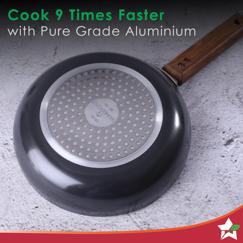 Ebony Non-stick 20 cm Deep Fry Pan with Lid with Induction Bottom & Wooden Handle | Hard Anodized Aluminium | Metal-spatula friendly | 3.25 mm thickness ideal for deep frying | 5 Years Warranty | Grey - Image 6