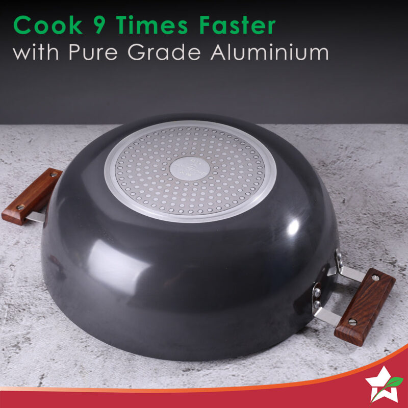 Ebony Hard Anodized 28 cm Wok with Lid | 4.5 Litre | Ideal for Biryani, Pulao|  Black / Brown - Image 7