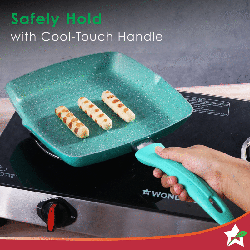 Wonderchef Renewed Celebration Non-stick 24cm Grill Pan | Induction Friendly | Soft Touch Handle | Pure Grade Aluminium | 2.2mm | PFOA/Heavy Metals Free - Image 3