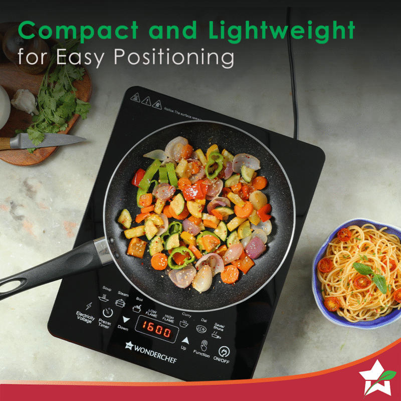 Swift Induction Cooktop with 8 Power Settings|2200 Watt Induction Cooktop| Pre-set Menus for Soups, Curries, Dals, Saute Masala|Crystal Glass Top Surface| LCD Digital Panel | Smart Touch Buttons|Compact & Portable Induction Cooktop| 2 Year Warranty - Image 3