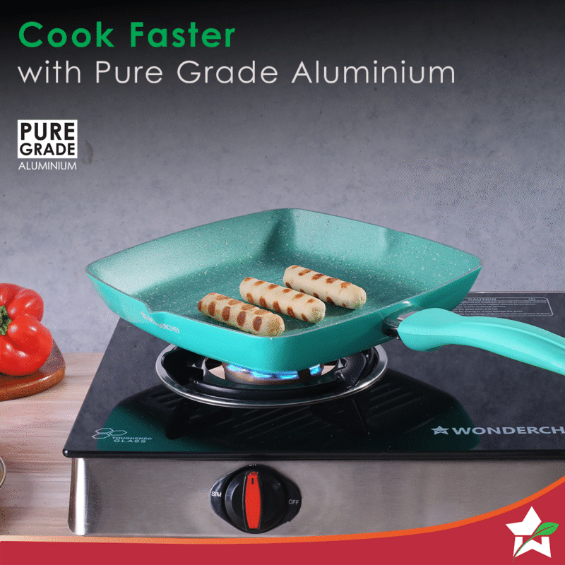 Wonderchef Renewed Celebration Non-stick 24cm Grill Pan | Induction Friendly | Soft Touch Handle | Pure Grade Aluminium | 2.2mm | PFOA/Heavy Metals Free - Image 4
