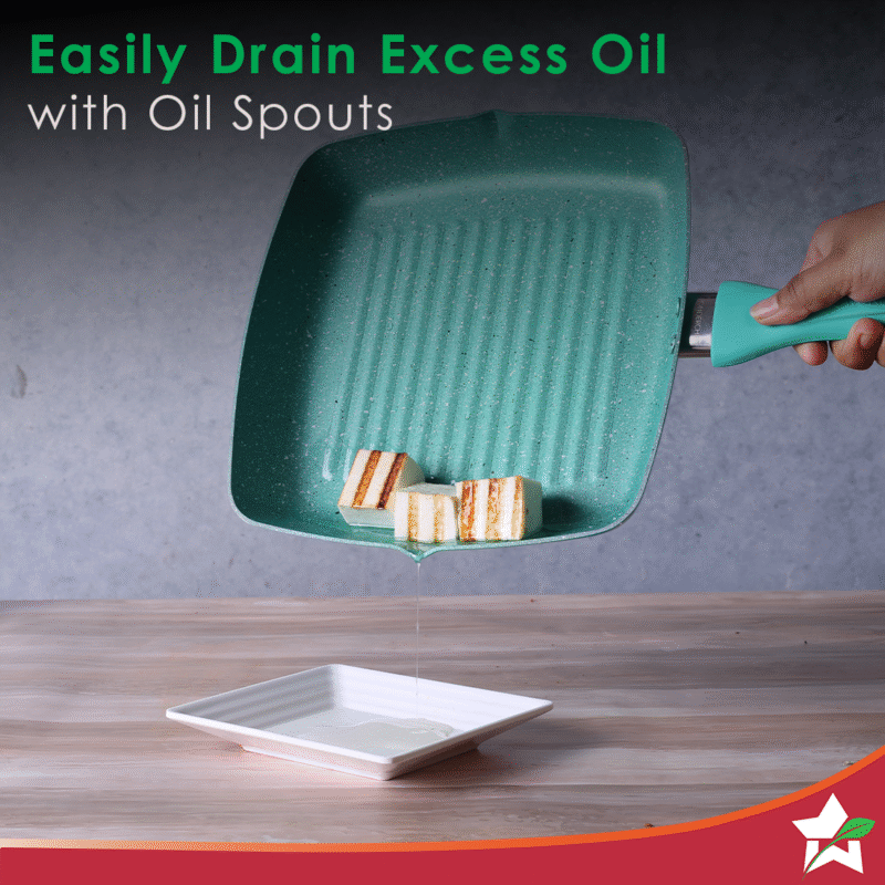 Wonderchef Renewed Celebration Non-stick 24cm Grill Pan | Induction Friendly | Soft Touch Handle | Pure Grade Aluminium | 2.2mm | PFOA/Heavy Metals Free - Image 6