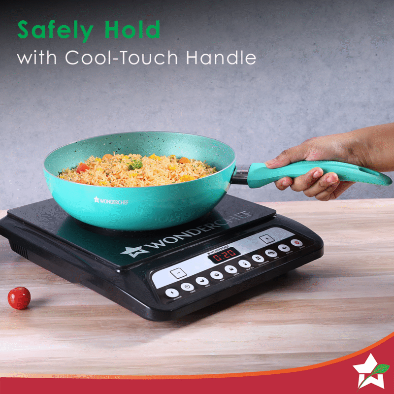 Wonderchef Renewed Celebration Non-stick 24cm Wok (without Lid) | Induction Friendly | Soft Touch Handle | Pure Grade Aluminium | 2.2mm | PFOA/Heavy Metals Free - Image 3