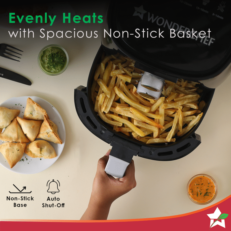 Prato Manual Air Fryer for Home and Kitchen with 5 Pre-set Menu|3.8 Litres Non-stick Basket| Fry, Grill, Bake & Roast| Rapid Air Technology| Auto Shut-Off| Healthy Cooking with 99% less Fat| Sleek & Compact| 1450 Wattage| Black| 1 Year Warranty - Image 2