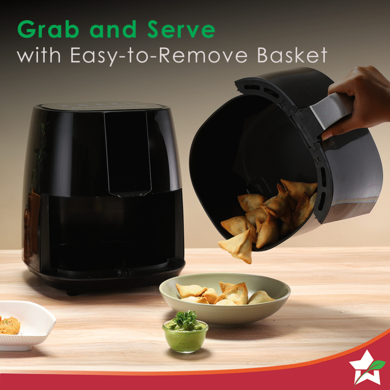 Prato Digital Air Fryer for Home and Kitchen with 5 Pre-set Menu|3.8 Litres Non-stick Basket| Fry, Grill, Bake & Roast| Rapid Air Technology| Auto Shut-Off| Healthy Cooking with 99% less Fat| Sleek & Compact| 1450 Wattage| Black|1 Year Warranty - Image 3