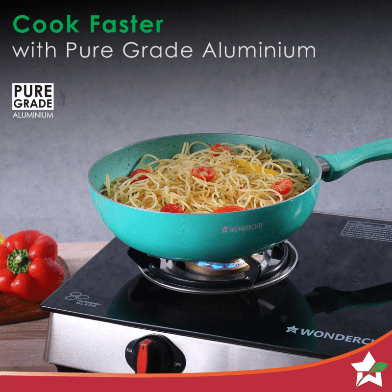 Wonderchef Renewed Celebration Non-stick 24cm Wok (without Lid) | Induction Friendly | Soft Touch Handle | Pure Grade Aluminium | 2.2mm | PFOA/Heavy Metals Free - Image 4