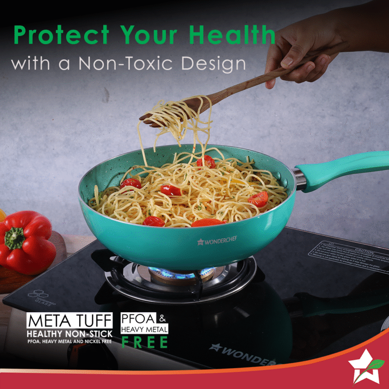 Wonderchef Renewed Celebration Non-stick 24cm Wok (without Lid) | Induction Friendly | Soft Touch Handle | Pure Grade Aluminium | 2.2mm | PFOA/Heavy Metals Free - Image 5