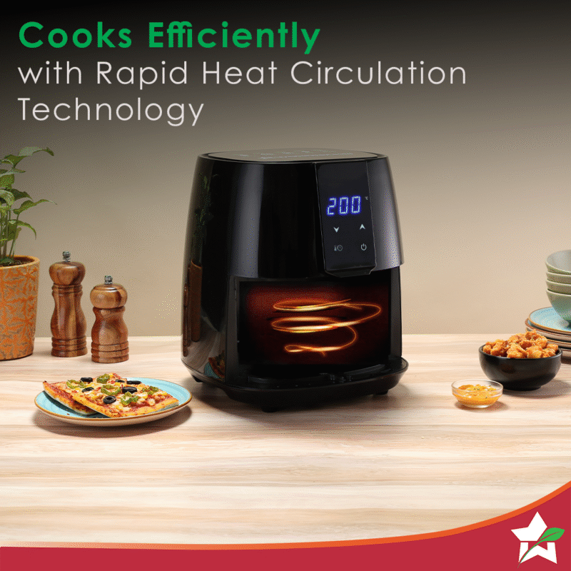 Prato Digital Air Fryer for Home and Kitchen with 5 Pre-set Menu|3.8 Litres Non-stick Basket| Fry, Grill, Bake & Roast| Rapid Air Technology| Auto Shut-Off| Healthy Cooking with 99% less Fat| Sleek & Compact| 1450 Wattage| Black|1 Year Warranty - Image 4