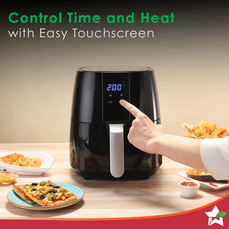 Prato Digital Air Fryer for Home and Kitchen with 5 Pre-set Menu|3.8 Litres Non-stick Basket| Fry, Grill, Bake & Roast| Rapid Air Technology| Auto Shut-Off| Healthy Cooking with 99% less Fat| Sleek & Compact| 1450 Wattage| Black|1 Year Warranty - Image 5