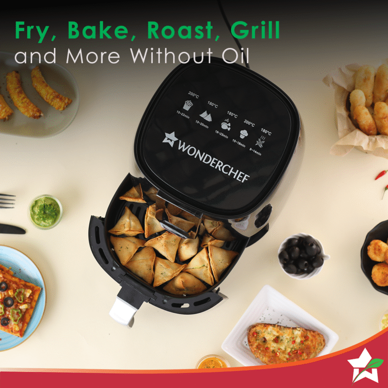Prato Digital Air Fryer for Home and Kitchen with 5 Pre-set Menu|3.8 Litres Non-stick Basket| Fry, Grill, Bake & Roast| Rapid Air Technology| Auto Shut-Off| Healthy Cooking with 99% less Fat| Sleek & Compact| 1450 Wattage| Black|1 Year Warranty - Image 6